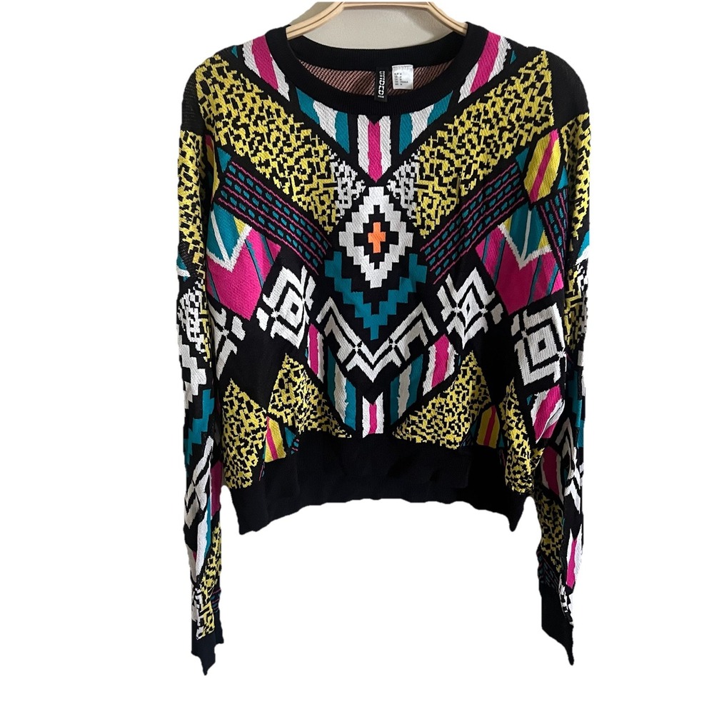 H&M  Sweater Womens M 80s-90s Style Colorblock Colorful‎ Retro Abstract Festive
